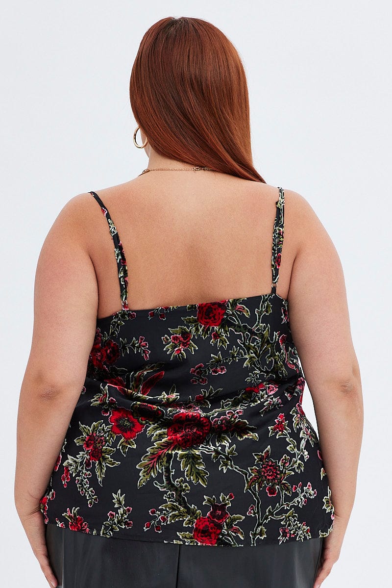 Black Floral Cowl Top Sleeveless Burnt Out for YouandAll Fashion