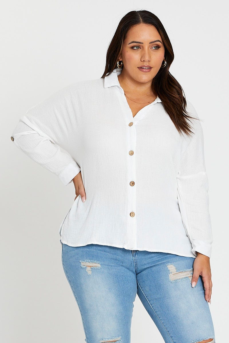 White Long Sleeve Cotton Crush Shirt for Women by You and All
