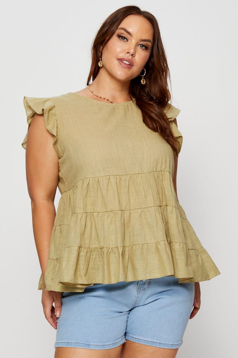 Green Smock Top Short Sleeve For Women By You And All