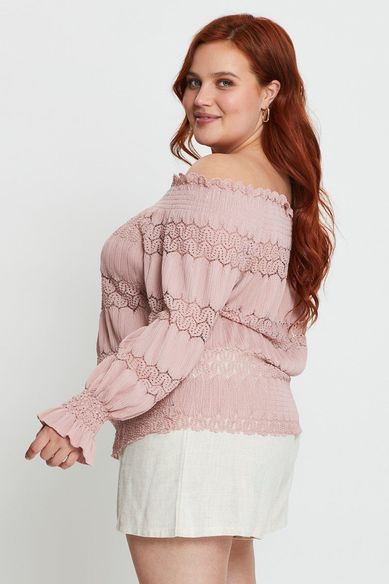 Women's Long-Sleeve Lace Off-The-Shoulder Top