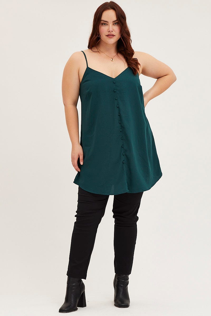 Teal Green Button Front Singlet Top For Women By You And All