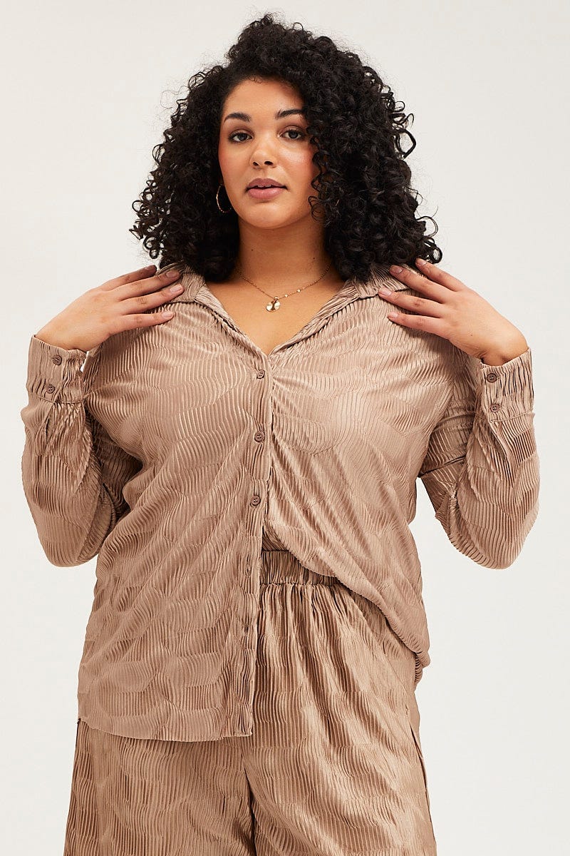 Metallic Oversized Shirt Plisse Long Sleeve for Women by You and All