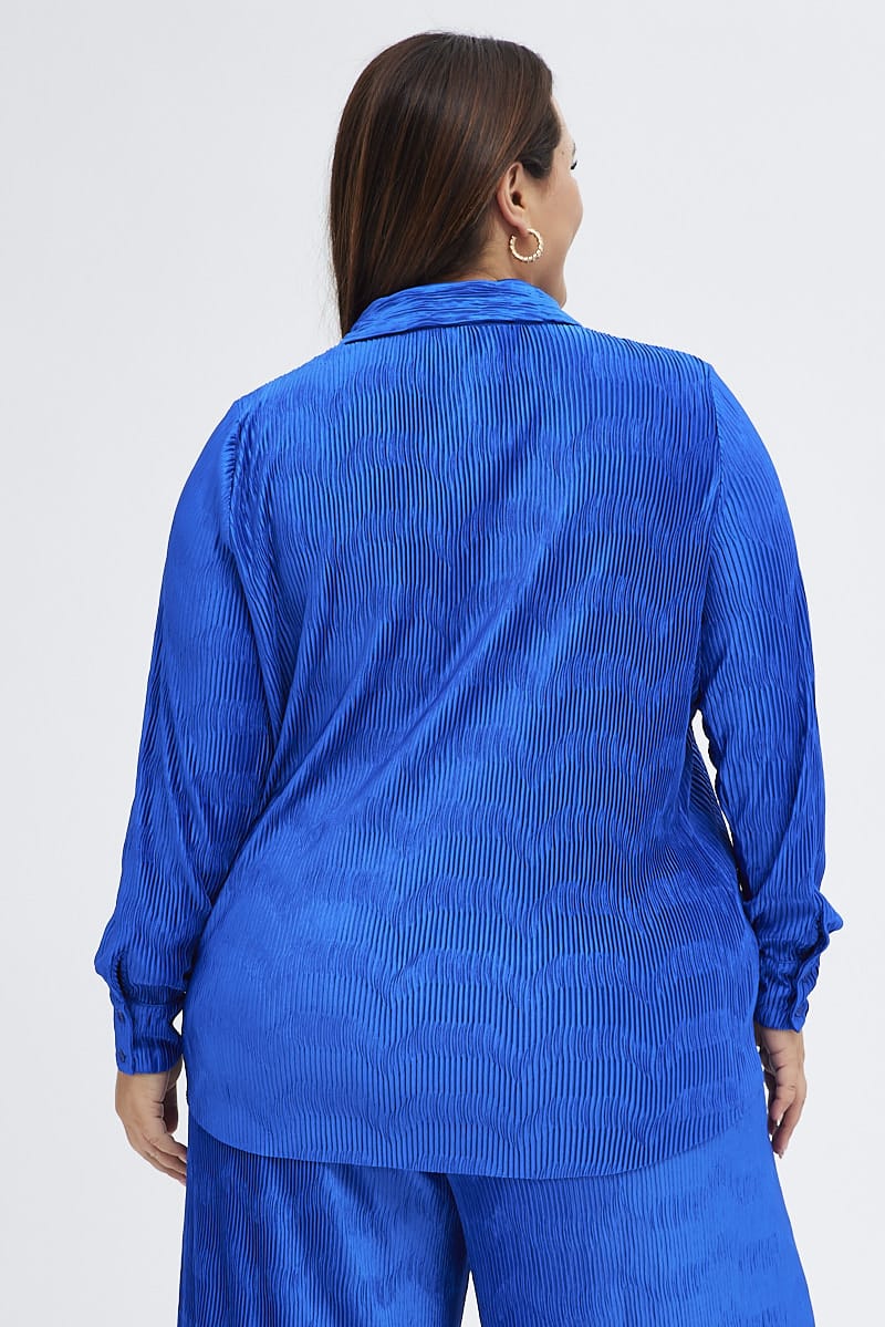 Blue Relaxed Shirt Long Sleeve Plisse for YouandAll Fashion