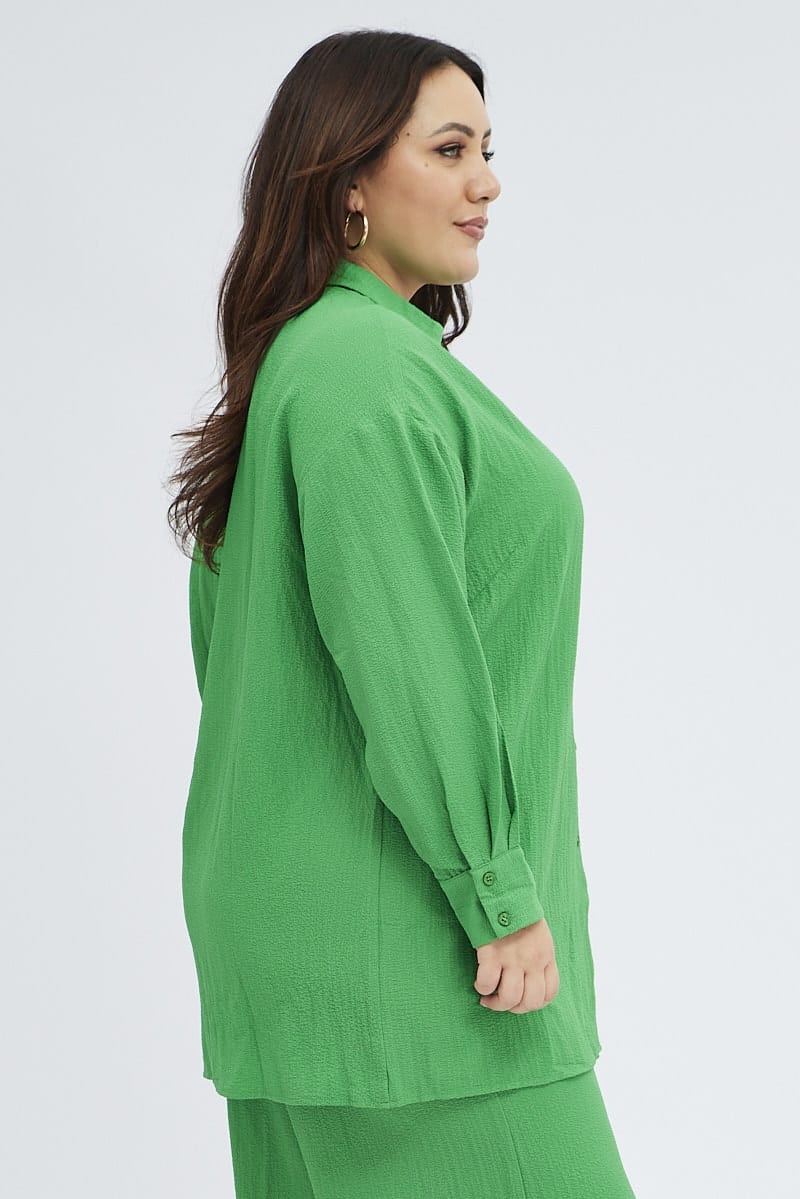 Green Textured Shirt Crinkle Button Through Oversized for YouandAll Fashion