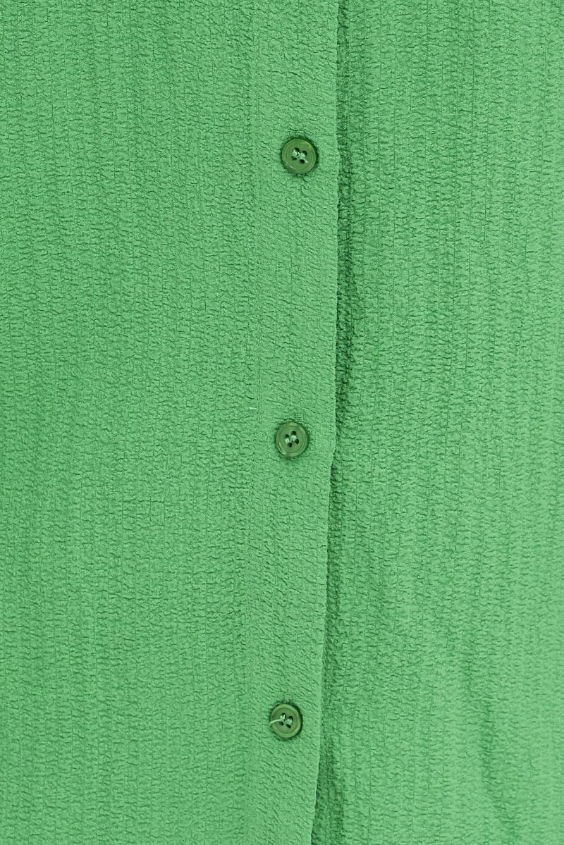 Green Textured Shirt Crinkle Button Through Oversized for YouandAll Fashion