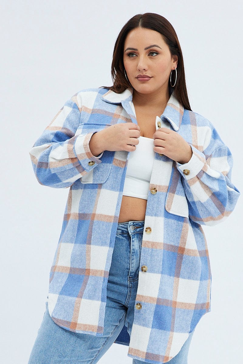 Blue Check Relaxed Shirt Long Sleeve for YouandAll Fashion