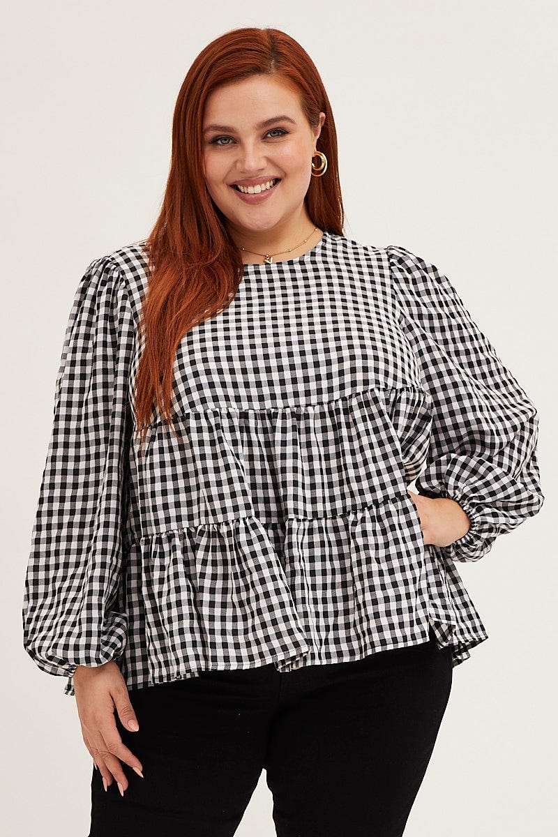 Check Long Sleeve Check Tiered Top For Women By You And All