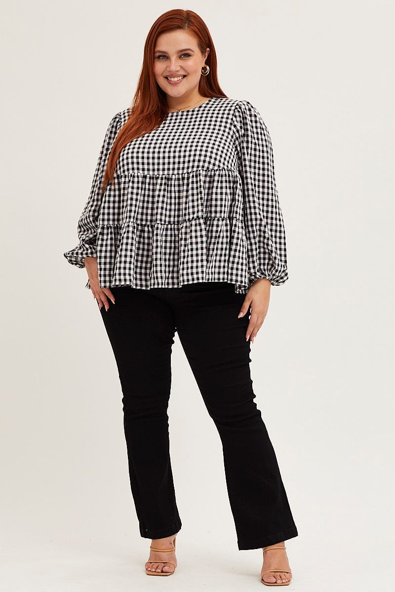 Check Long Sleeve Check Tiered Top For Women By You And All