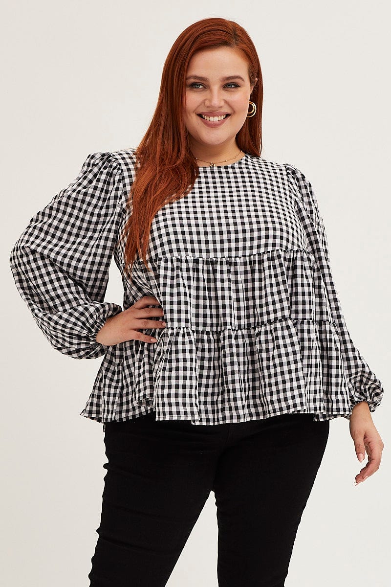 Check Long Sleeve Check Tiered Top For Women By You And All