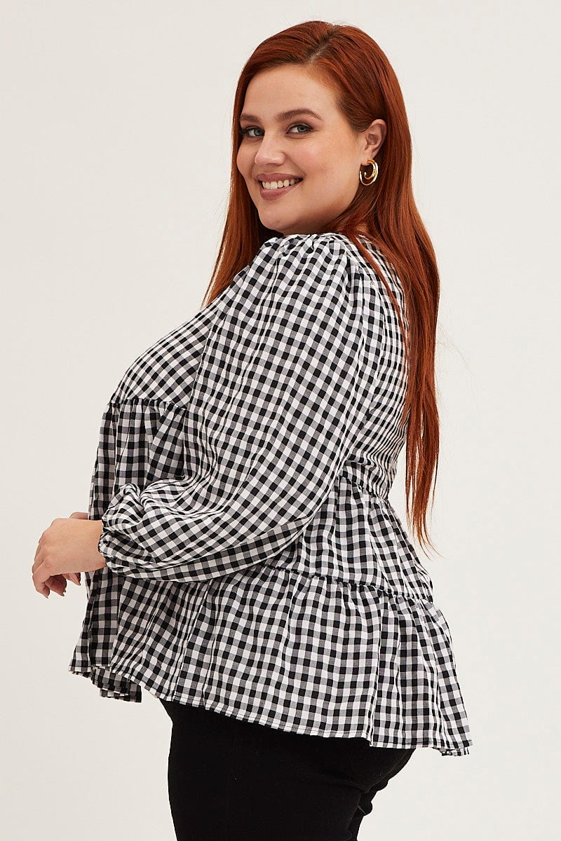 Check Long Sleeve Check Tiered Top For Women By You And All