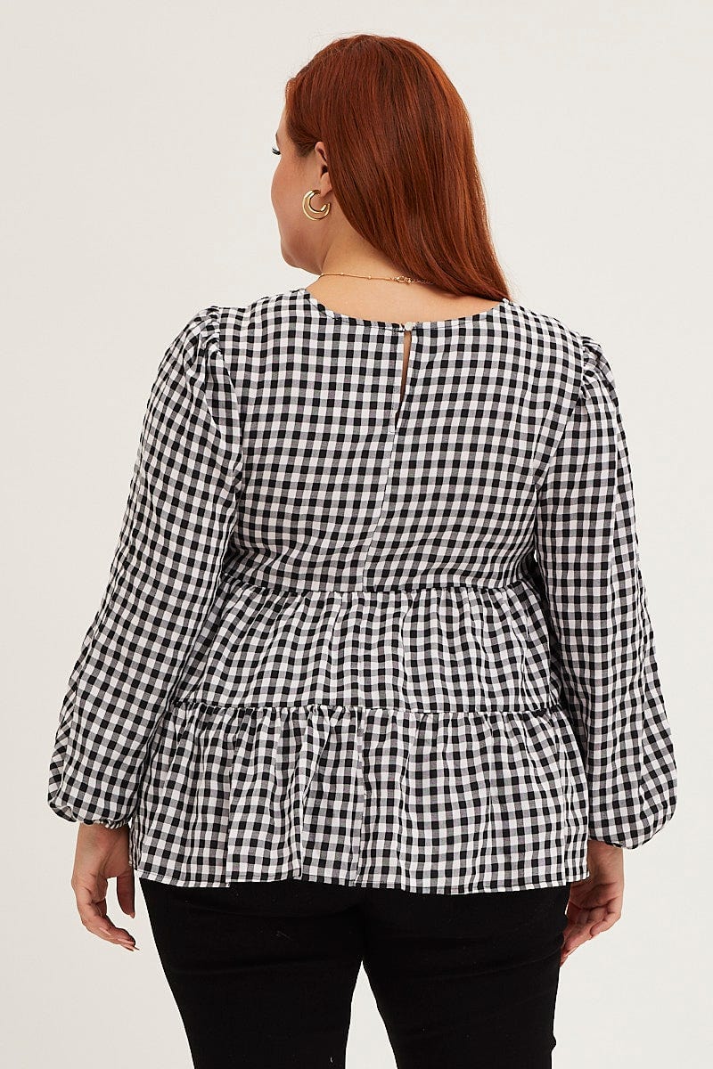 Check Long Sleeve Check Tiered Top For Women By You And All