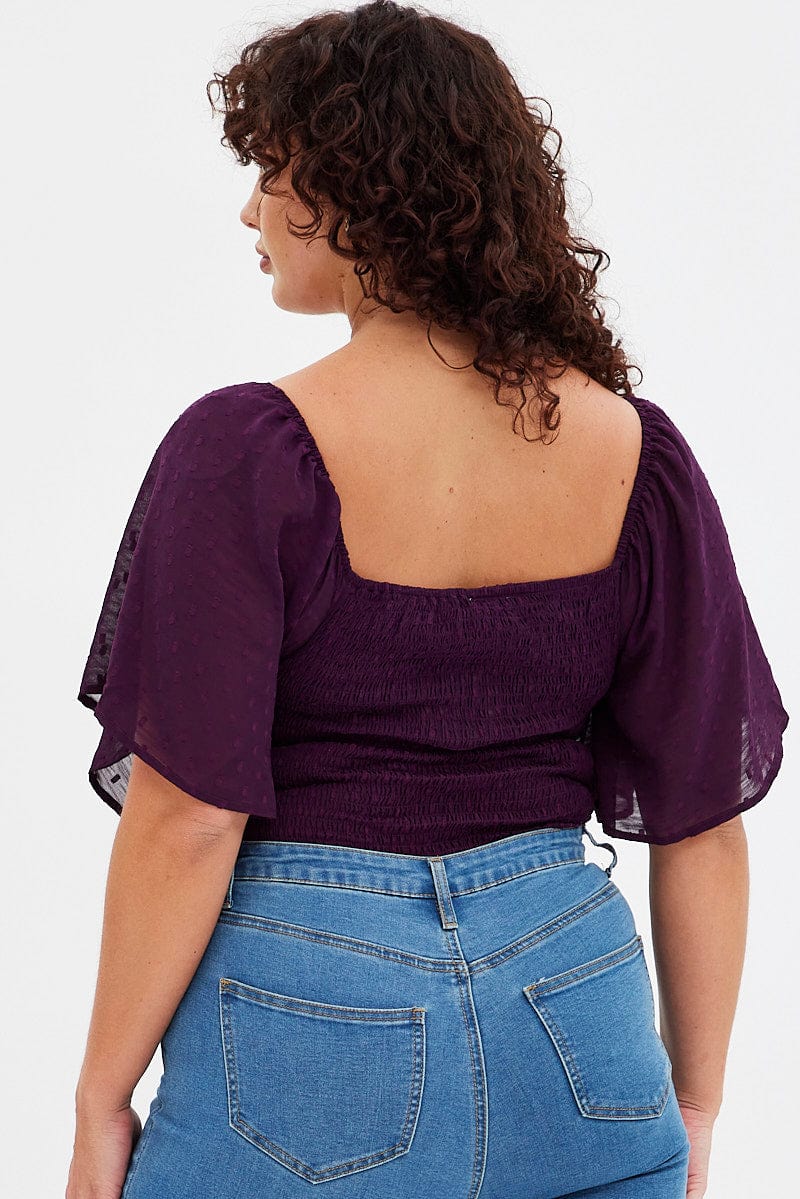 Purple Ruched Bodysuit Short Sleeve for YouandAll Fashion