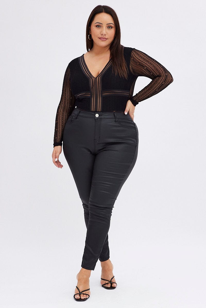 Black Lace Bodysuit Long Sleeve V-Neck for YouandAll Fashion