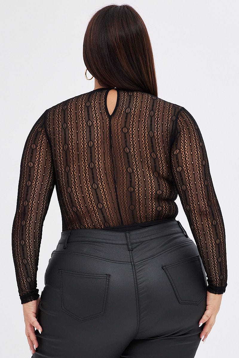 Black Lace Bodysuit Long Sleeve V-Neck for YouandAll Fashion