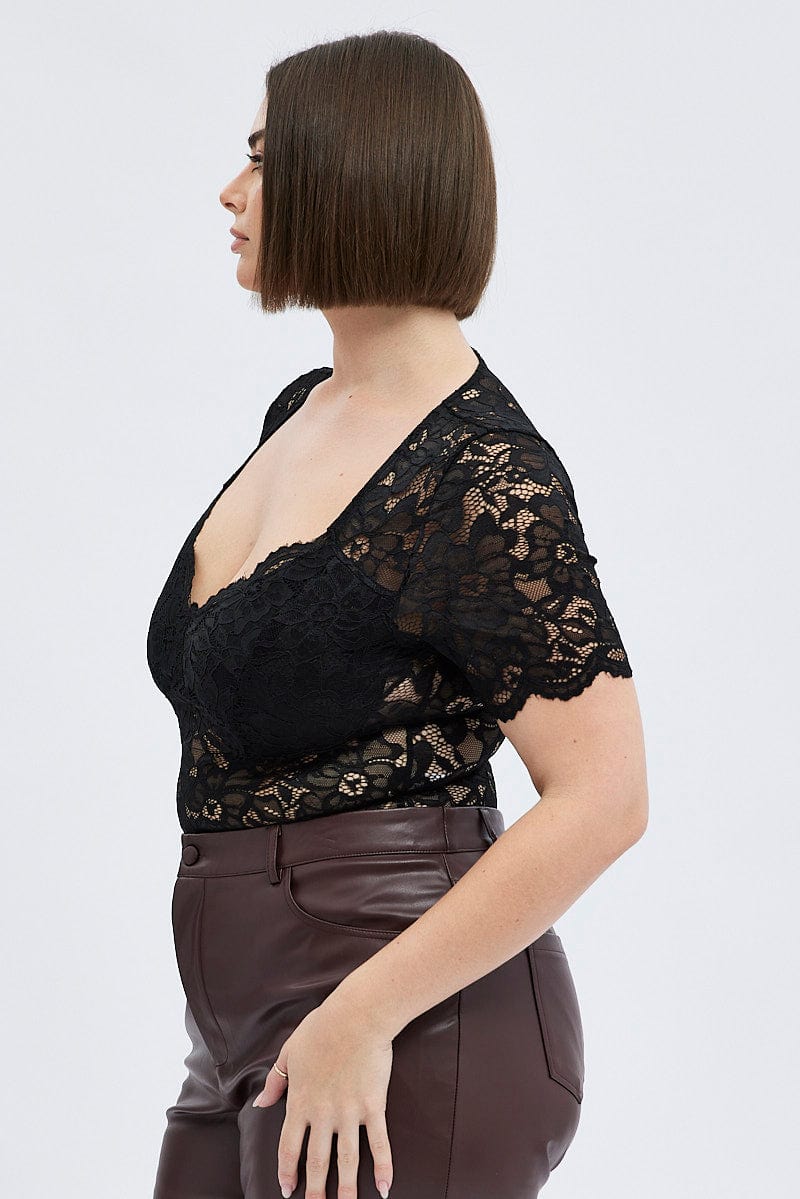 Black Lace Bodysuit Short Sleeve for YouandAll Fashion