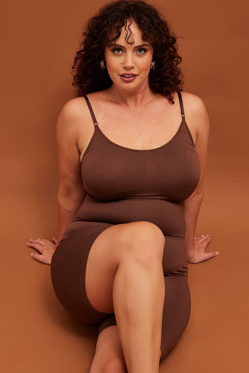 Brown Seamless Sculpting Bodysuit for YouandAll Fashion