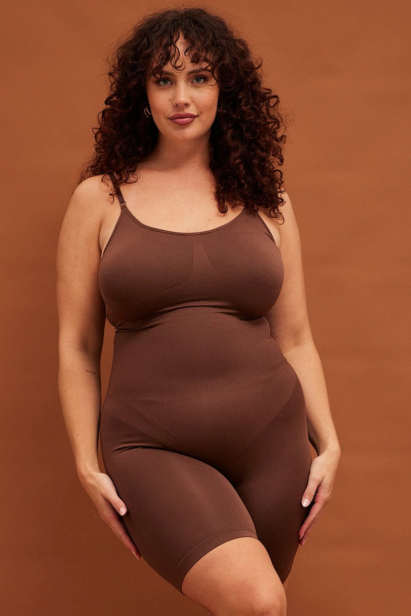 Brown Seamless Sculpting Bodysuit for YouandAll Fashion