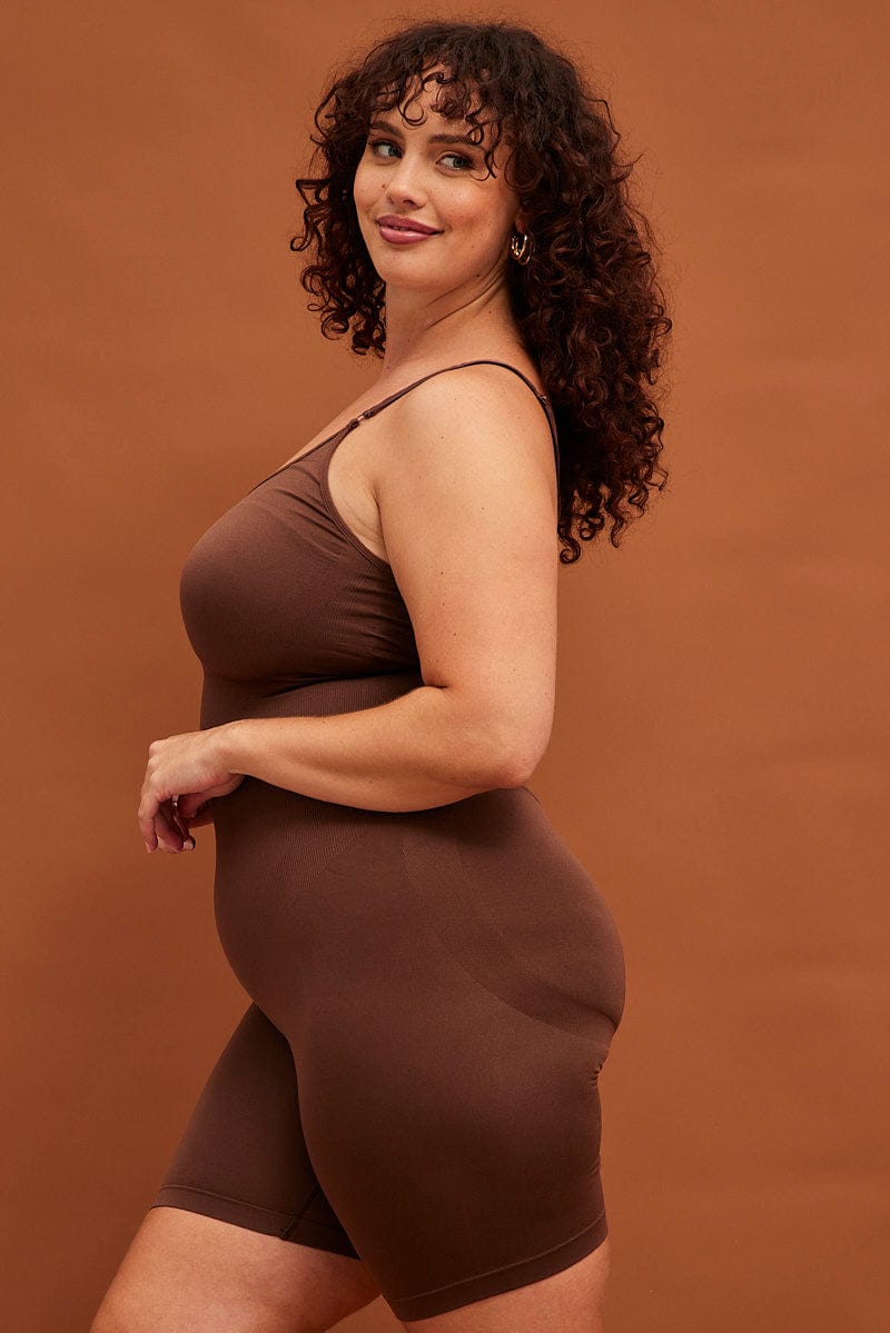 Brown Seamless Sculpting Bodysuit for YouandAll Fashion