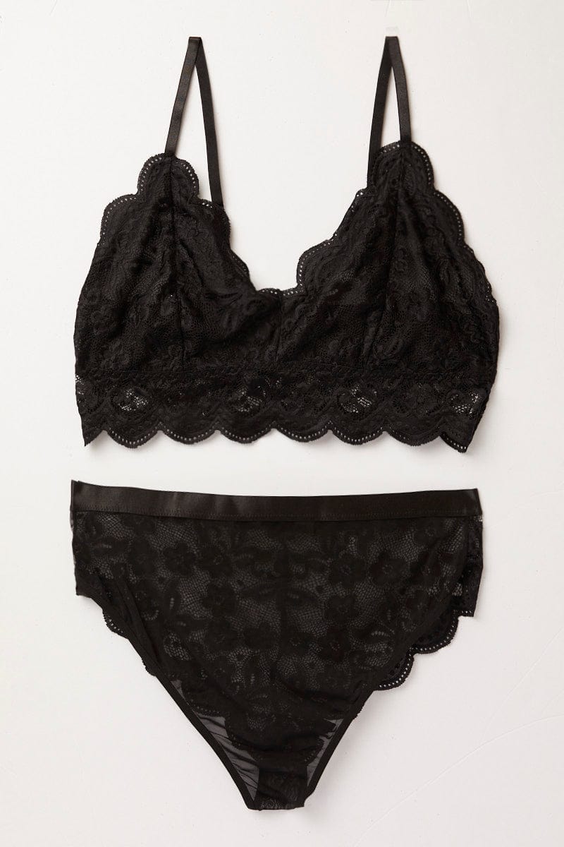 Black Floral Lace Lingerie Set for YouandAll Fashion