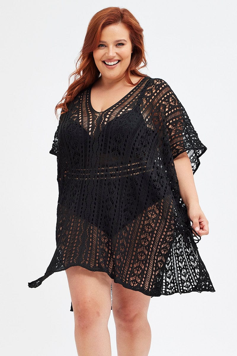 Black Crochet Beach Pullover Dress Cover Up for YouandAll Fashion