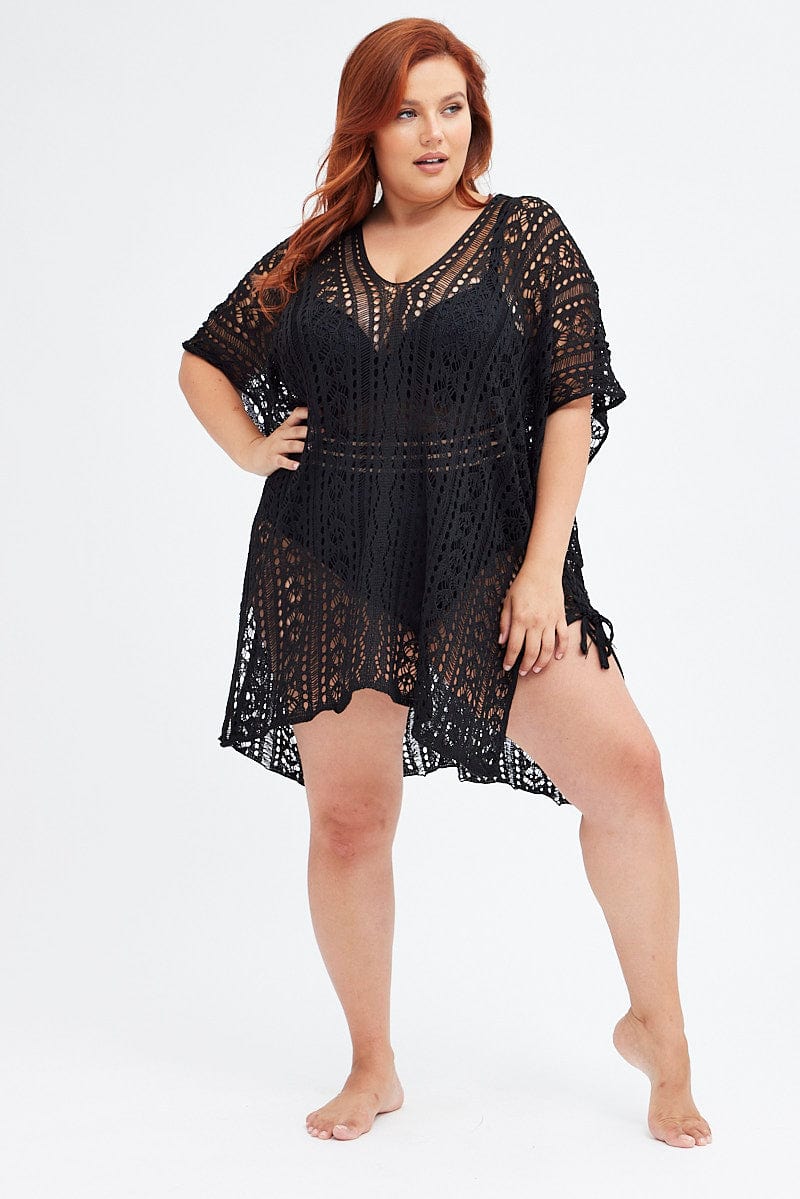 Black Crochet Beach Pullover Dress Cover Up for YouandAll Fashion