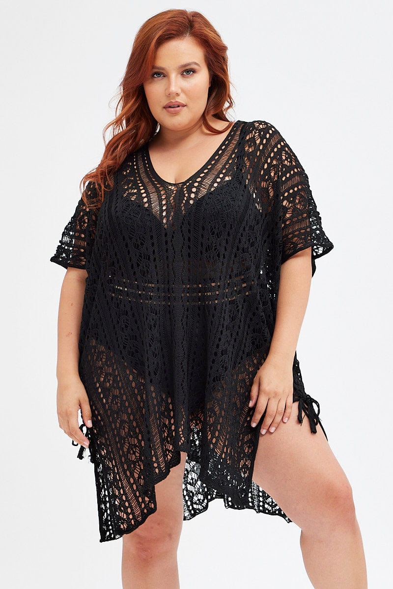 Black Crochet Beach Pullover Dress Cover Up for YouandAll Fashion