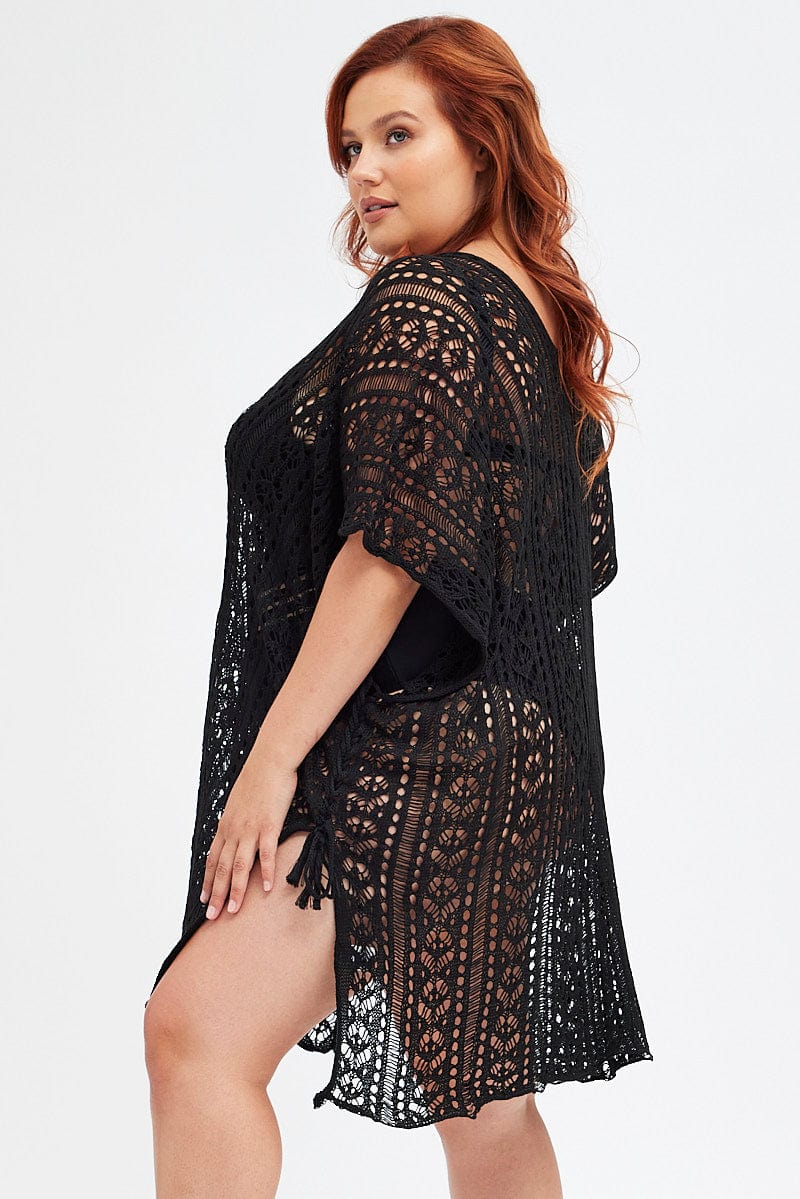Black Crochet Beach Pullover Dress Cover Up for YouandAll Fashion