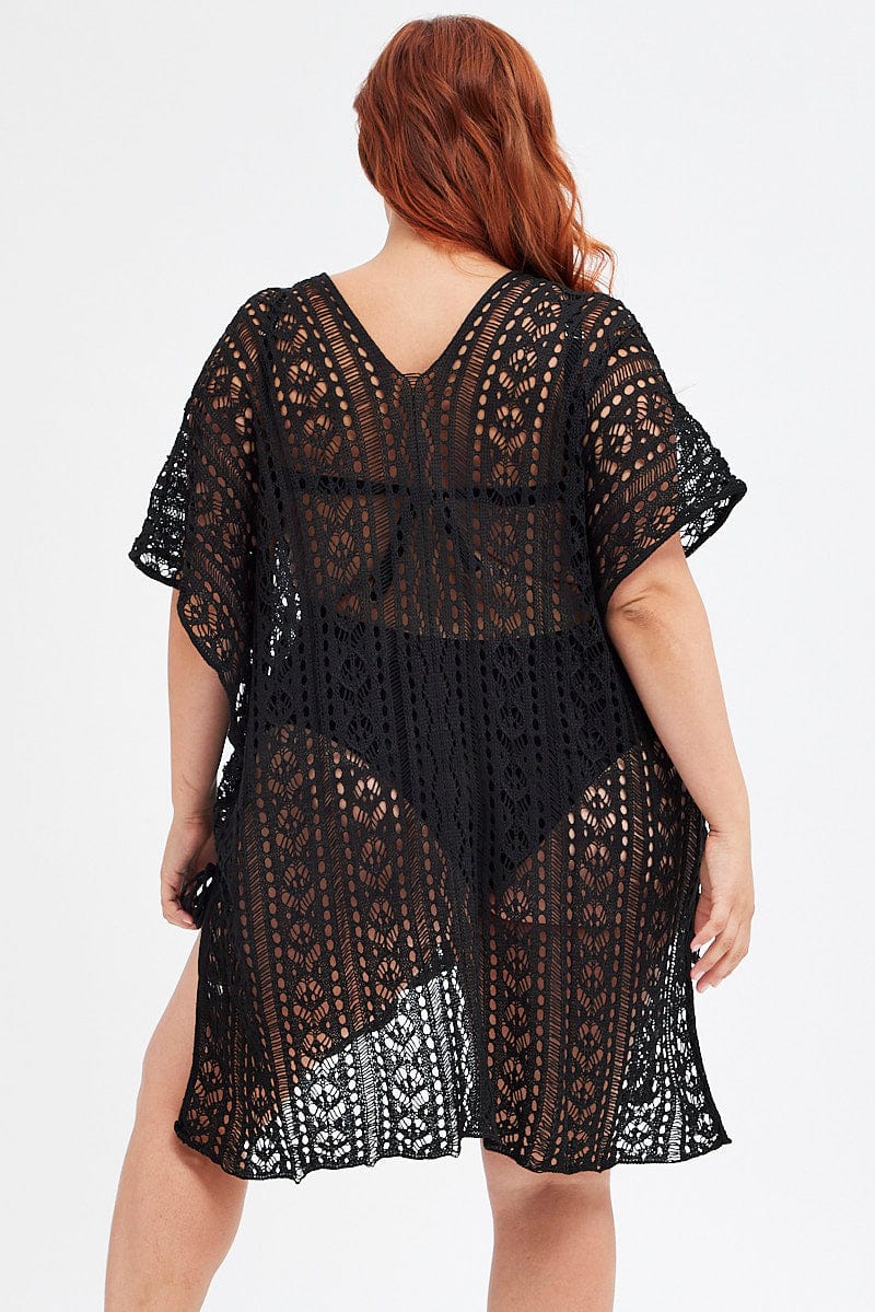 Black Crochet Beach Pullover Dress Cover Up for YouandAll Fashion