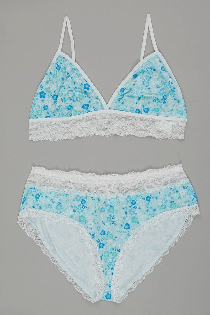 Blue Floral Lingerie Set for YouandAll Fashion