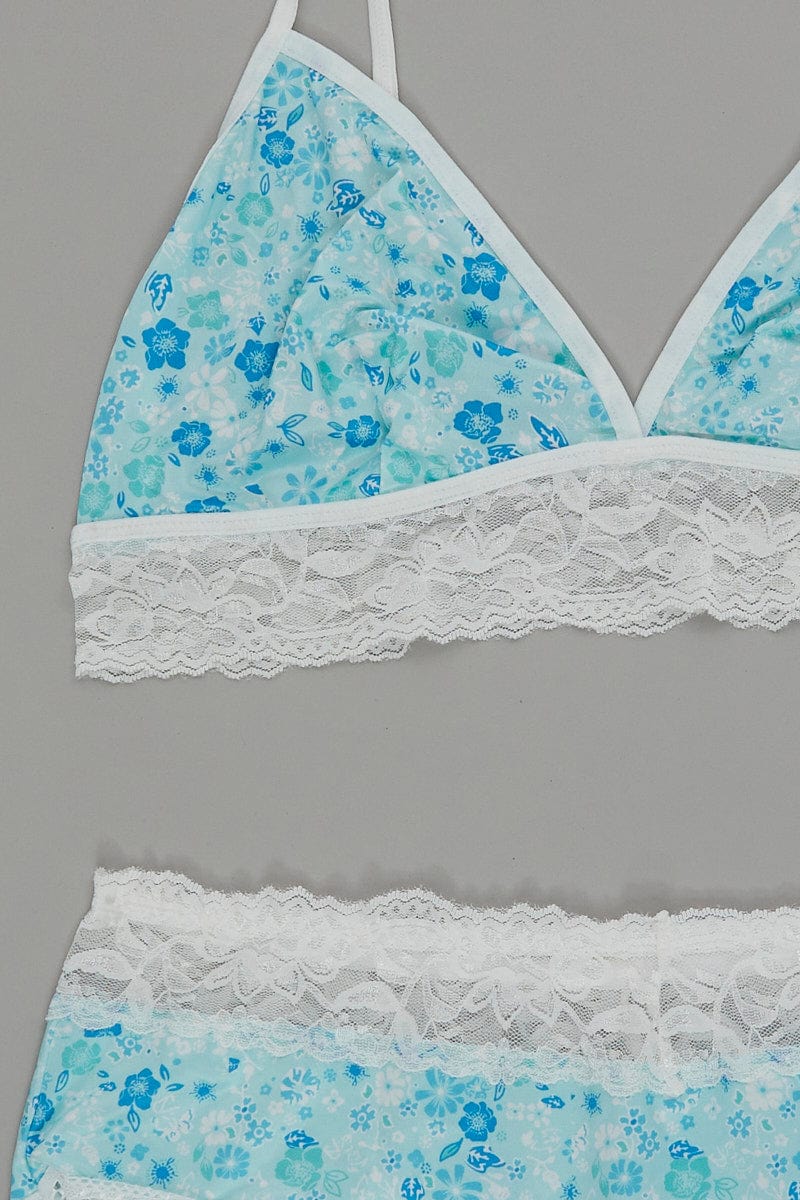 Blue Floral Lingerie Set for YouandAll Fashion