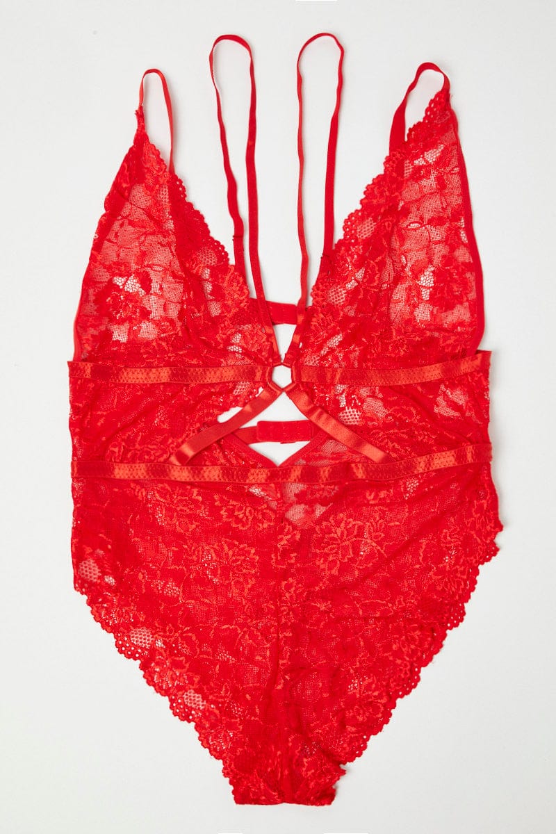 Red Lace One Piece Bodysuit for YouandAll Fashion