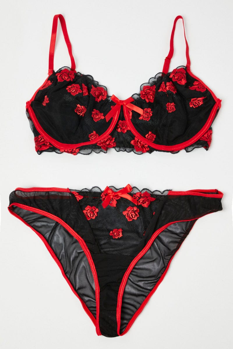 Black Rose Embroidery Lingerie Set for YouandAll Fashion