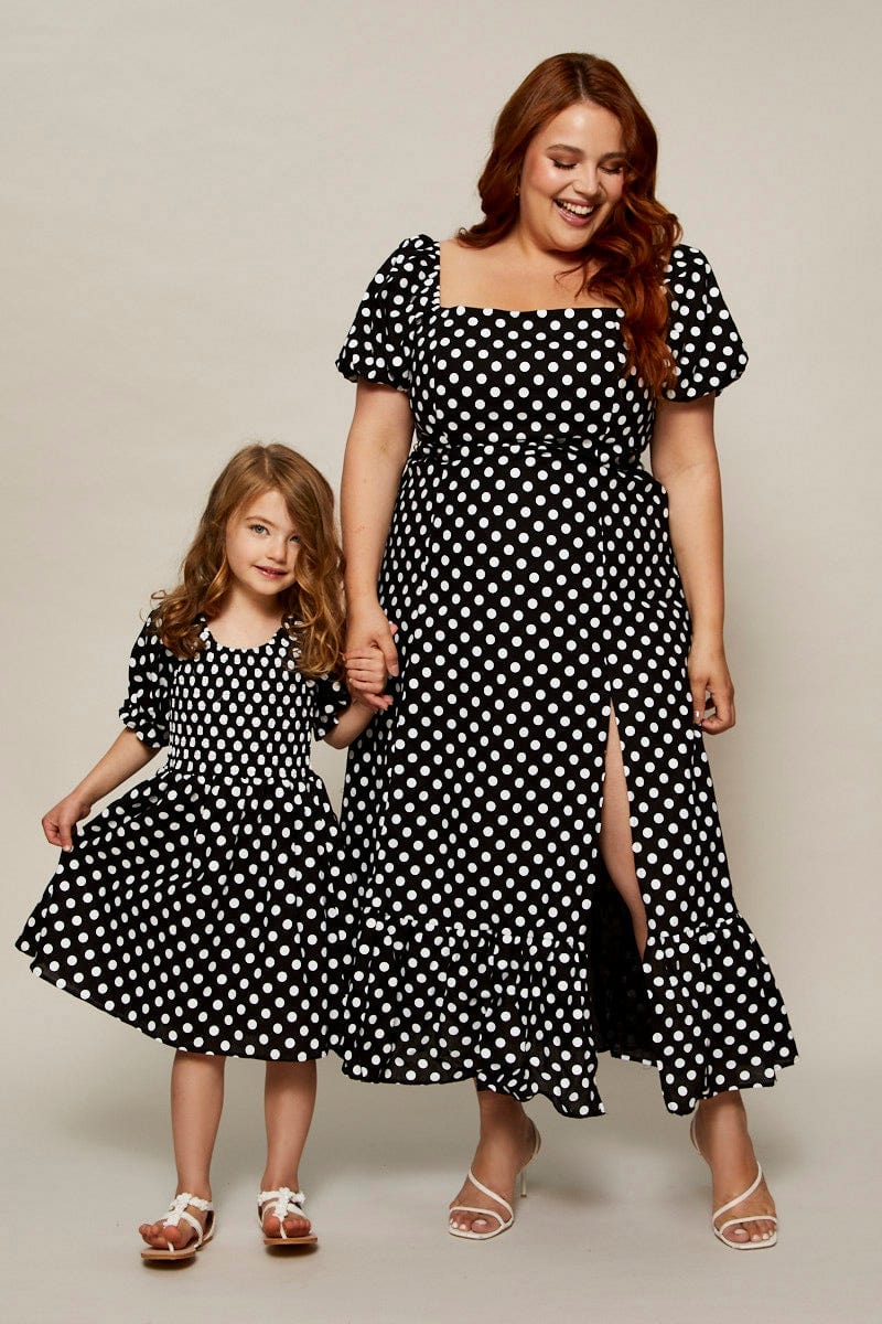 Plus Size Polka Dot Skater Dress Kids Puff Sleeve You All